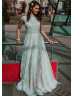 Ivory Eyelash Lace Tie Back Dreamy Wedding Dress